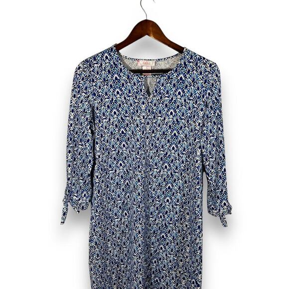 Stella Parker Dress Blue Tropical Print 3/4 Sleeve Resort Beach Vacation Small - Picture 3 of 9